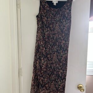 Black and Pink Floral Midi Dress